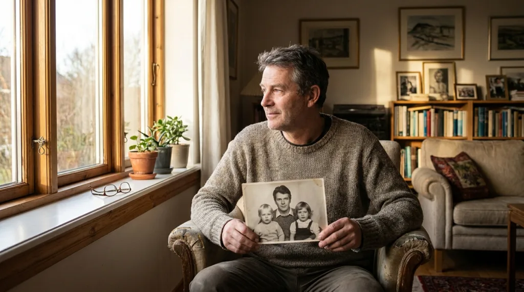 Adult looking at childhood memories while reflecting on how quickly time passes
