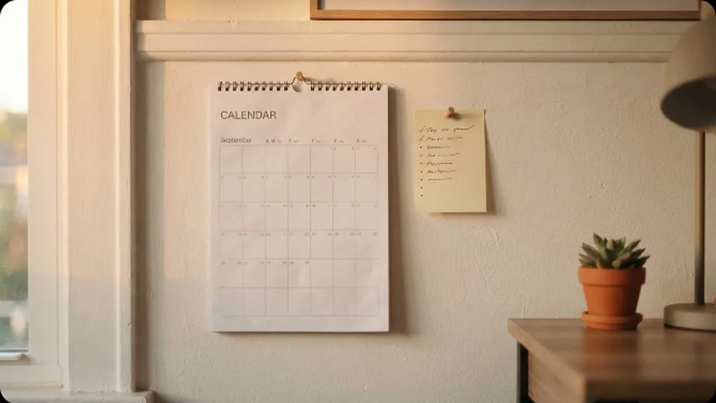 Bedtime Routine: How to Build One Your Baby (and You) Can Stick With A wall calendar with a simple checklist note pinned beside it