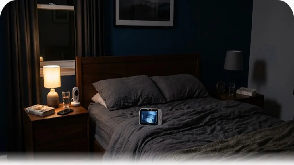 Splitting Nighttime Duties: A Fair System for New Parents Two nightstands beside a bed, one lamp lit and one off, with a baby monitor between them
