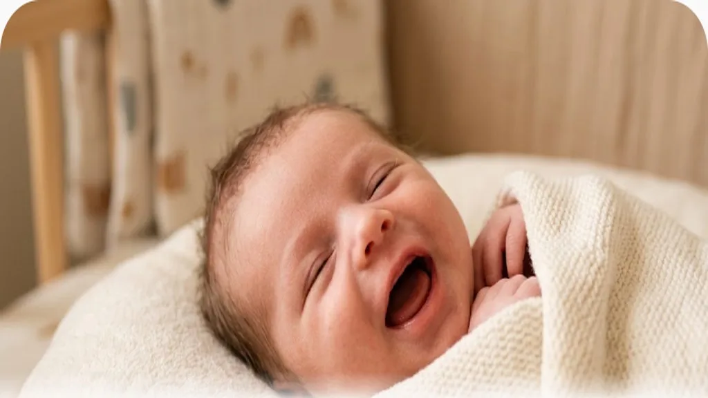 Newborn baby cooing, early stage of language development