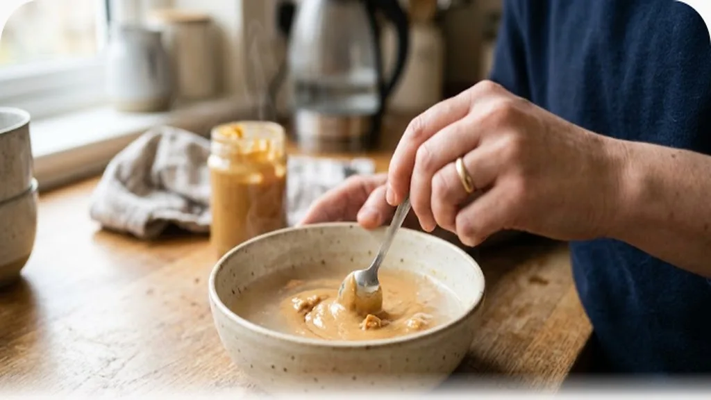 Food Allergies in Babies: Introducing Allergens Safely Parent mixing peanut butter into warm water in a bowl