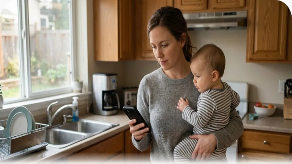 Food Allergies in Babies: Introducing Allergens Safely Parent holding baby while checking a phone for the pediatrician's number