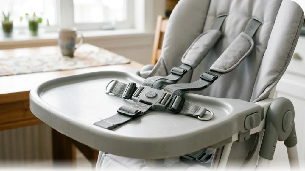 High Chairs and Feeding Gear: What You Really Need Close-up of a high chair tray and five-point harness straps