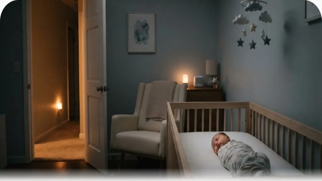 Sleep Training Methods Compared: Which Approach Fits Your Family Nursery at night with baby in crib and door slightly ajar, hallway light glowing
