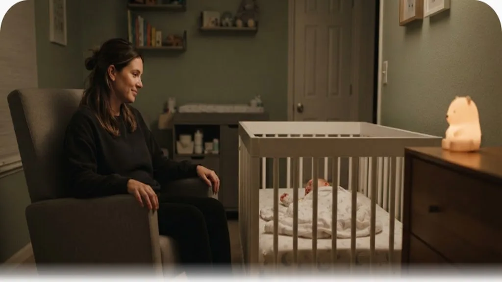 Sleep Training Methods Compared: Which Approach Fits Your Family Parent sitting in a chair a few feet from a crib in a dim nursery