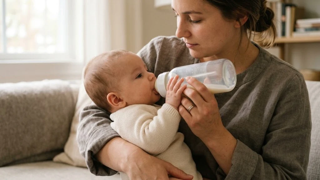 Paced bottle feeding with the bottle held horizontally