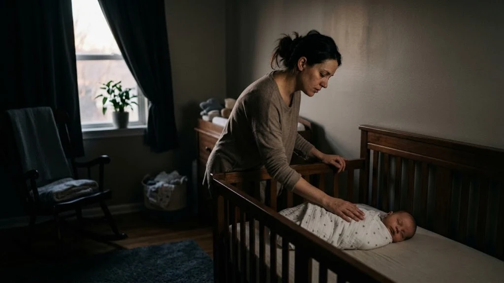 Early Morning Waking: Why Your Baby Is Up at 5 A.M. and What Helps A parent responding calmly to an early wake-up in a dark room