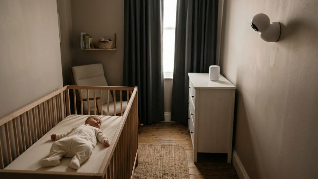 Moving Baby to Their Own Room: When and How to Make the Switch A nursery prepared with a bare crib, blackout curtains and a monitor